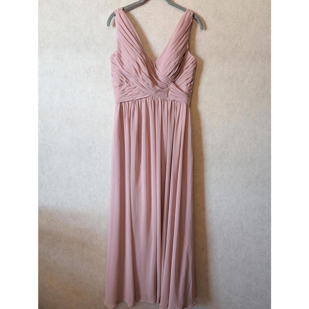 Bari jay blush pink V-neck maxi bridesmaids dress sz 10